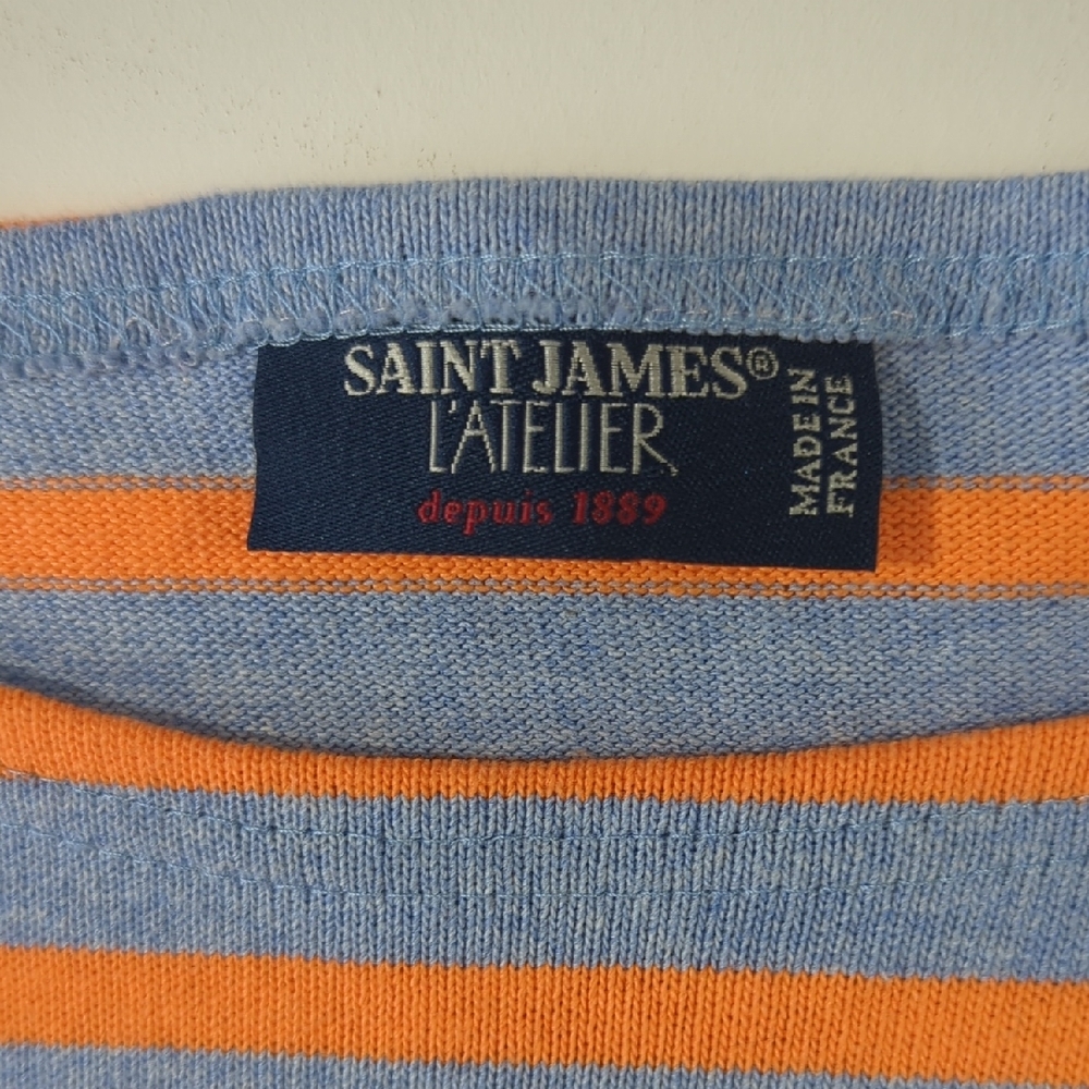 Saint James Atelier Striped Long Sleeve Shirt Light Blue Orange Cotton Size 12 - Picture 5 of 15